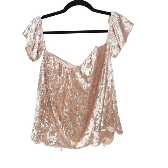 Miami Blush Pink XSmall Off The Shoulder Velvet Split Back Top Sweetheart Neck - Picture 1 of 9